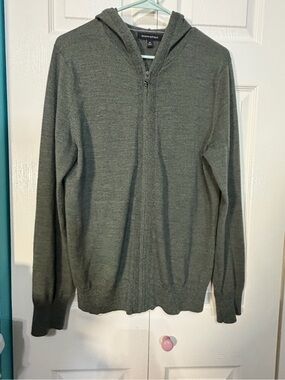 Banana Republic Men's Zip Hoodie Sweater - Olive Gray